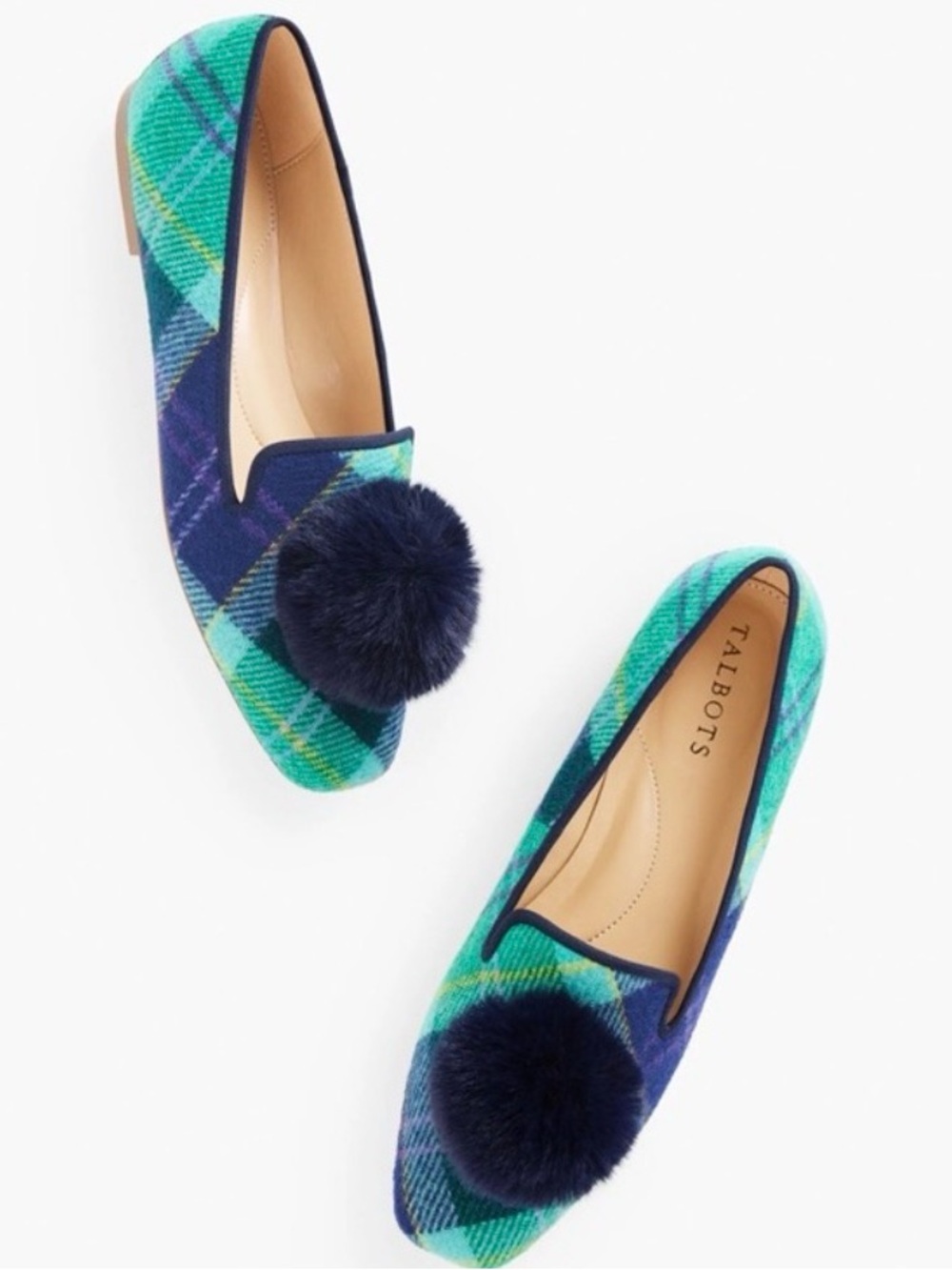 Talbots Stella Aspen Plaid Pom Pom Flats